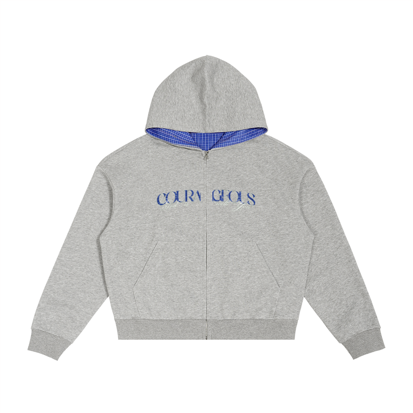 Contrast Plaid Boxy Zip Hoodie